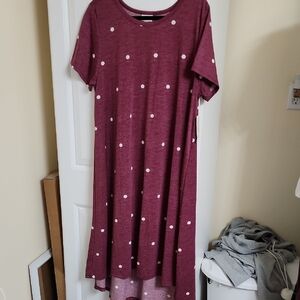 Lularoe Carly Burgundy Polka Dot Dress, NWT